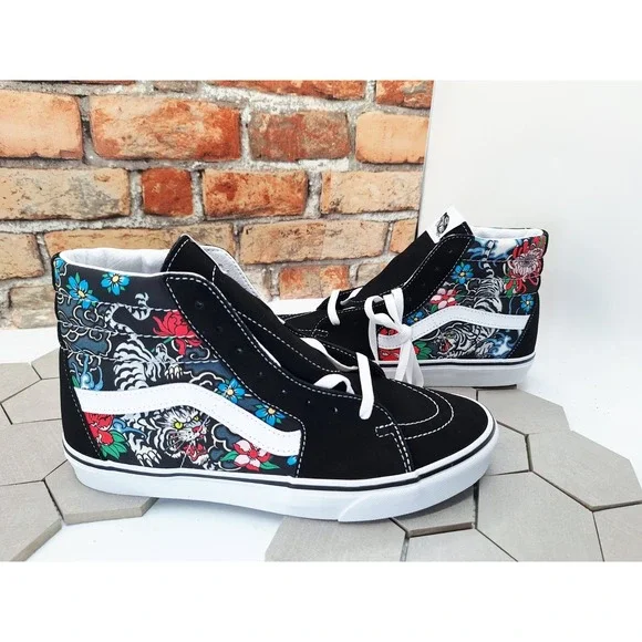 Vans Sk8 Hi Tiger Floral Men Sz 9 Skateboarding Casual Sneakers Rare Tattoo